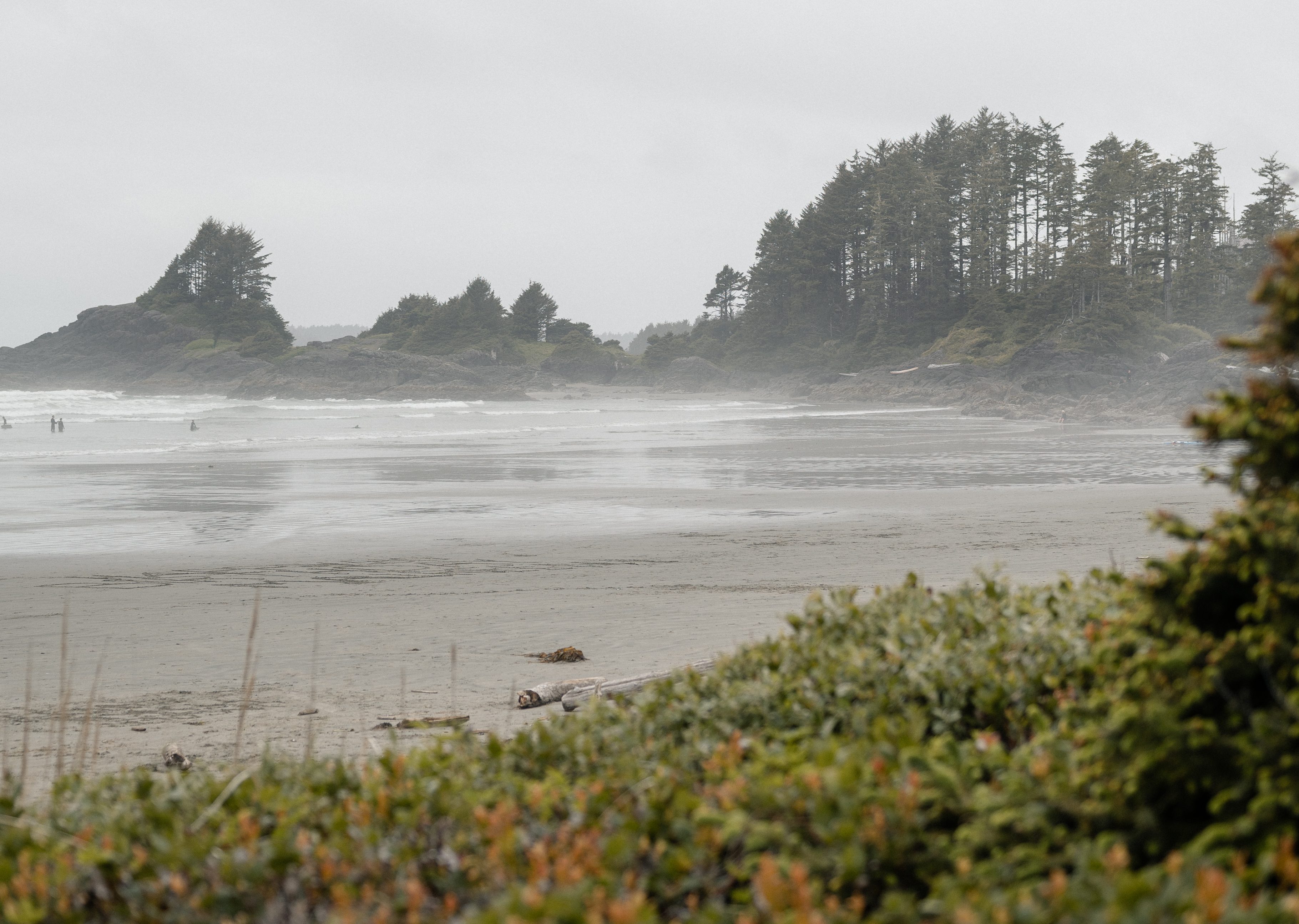 Misty Pacific Ocean view from Long Beach Lodge Resort in Tofino, Vancouver Island.